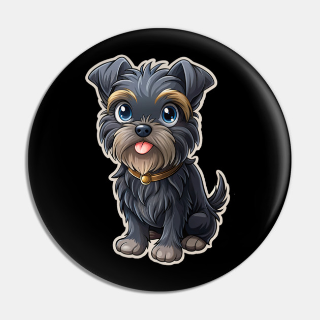 Cute Cartoon Affenpinscher with Blue Eyes, Gray-Tan Fur, and Gold Tag Pin by IamActiveDog