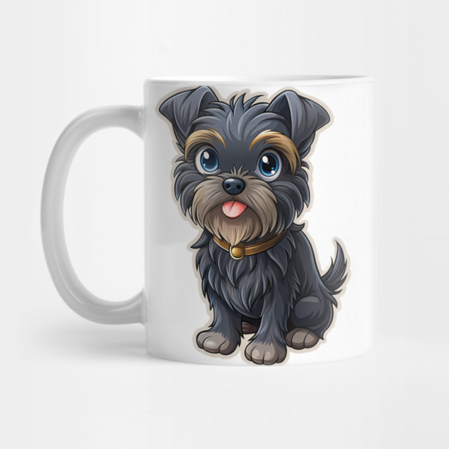Cute Cartoon Affenpinscher with Blue Eyes, Gray-Tan Fur, and Gold Tag by IamActiveDog