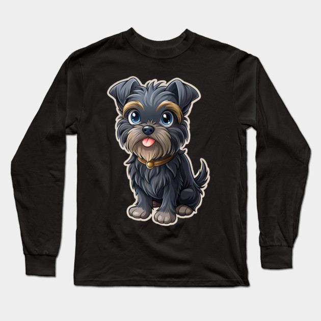 Cute Cartoon Affenpinscher with Blue Eyes, Gray-Tan Fur, and Gold Tag Long Sleeve T-Shirt by IamActiveDog