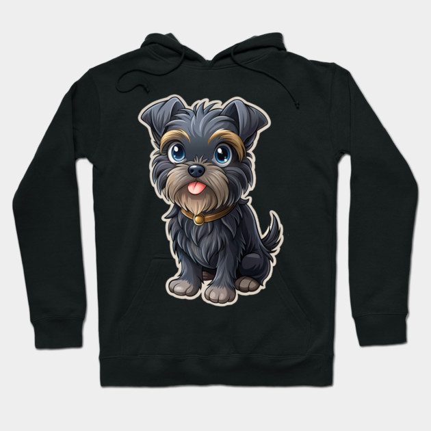 Cute Cartoon Affenpinscher with Blue Eyes, Gray-Tan Fur, and Gold Tag Hoodie by IamActiveDog