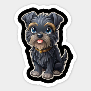 Cute Cartoon Affenpinscher with Blue Eyes, Gray-Tan Fur, and Gold Tag Sticker