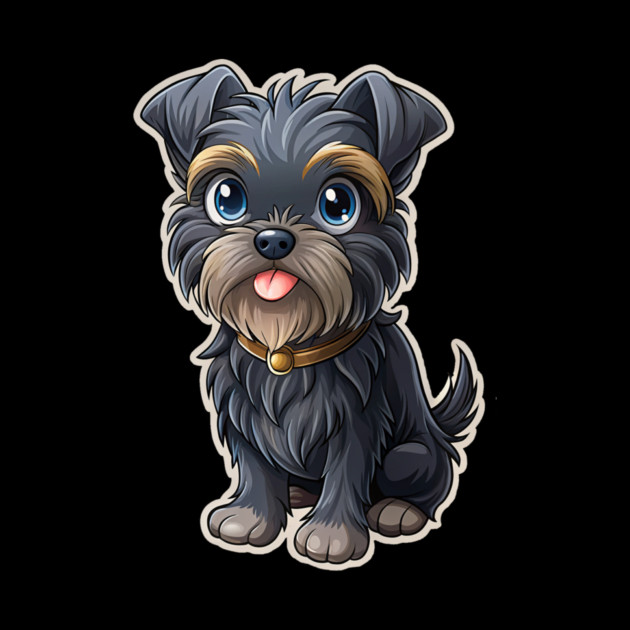 Cute Cartoon Affenpinscher with Blue Eyes, Gray-Tan Fur, and Gold Tag by IamActiveDog