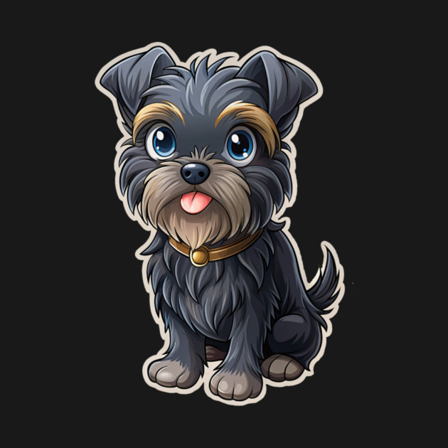 Cute Cartoon Affenpinscher with Blue Eyes, Gray-Tan Fur, and Gold Tag by IamActiveDog
