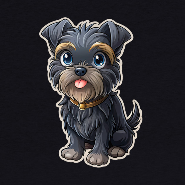 Cute Cartoon Affenpinscher with Blue Eyes, Gray-Tan Fur, and Gold Tag by IamActiveDog