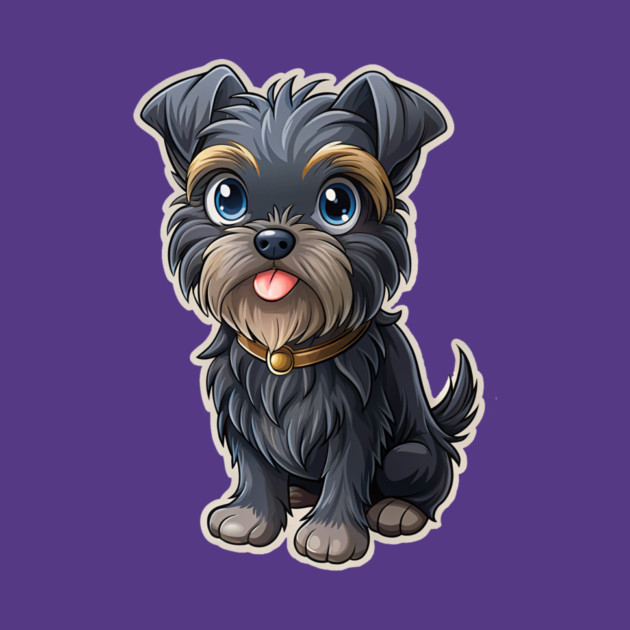 Cute Cartoon Affenpinscher with Blue Eyes, Gray-Tan Fur, and Gold Tag by IamActiveDog