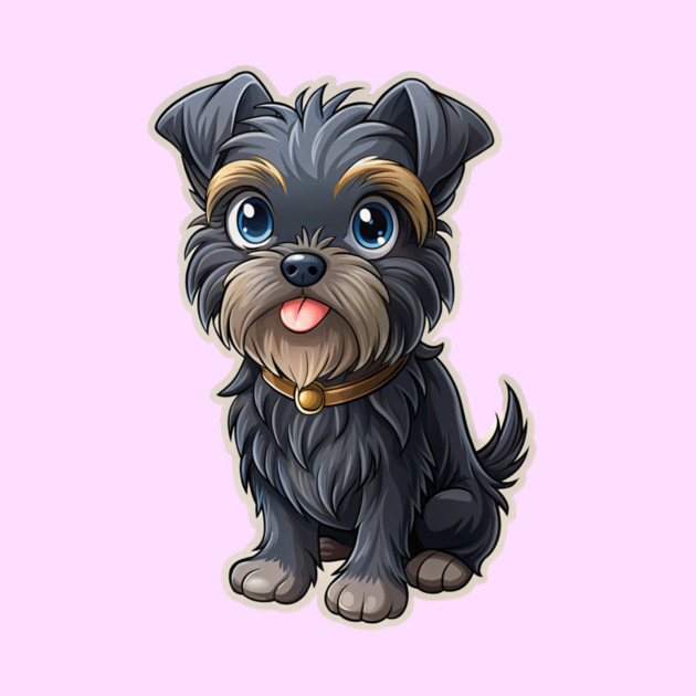Cute Cartoon Affenpinscher with Blue Eyes, Gray-Tan Fur, and Gold Tag by IamActiveDog