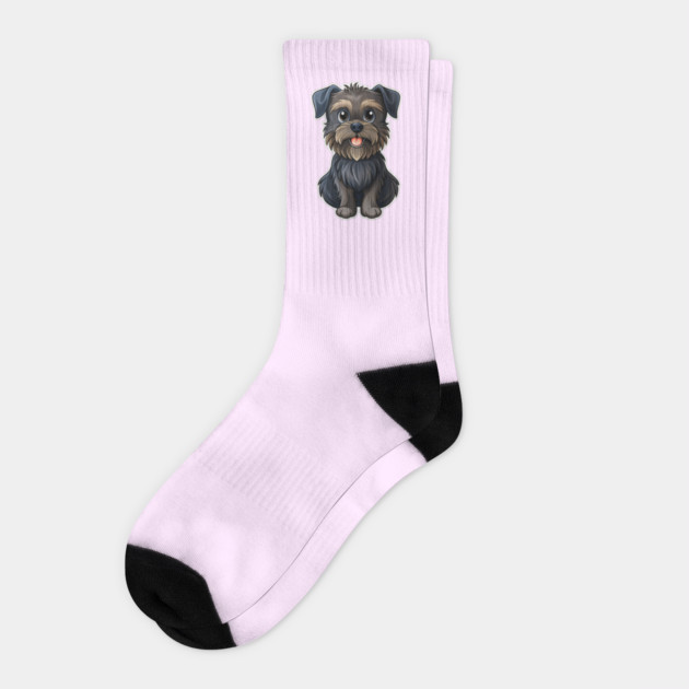 Cartoon Affenpinscher with Blue Eyes, Scruffy Black Fur, and Gold Tag Socks by IamActiveDog