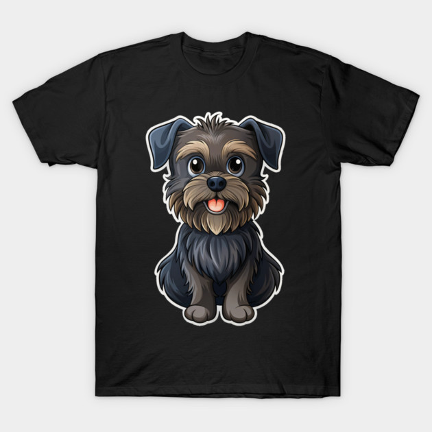 Cartoon Affenpinscher with Blue Eyes, Scruffy Black Fur, and Gold Tag T-Shirt by IamActiveDog