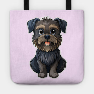 Cartoon Affenpinscher with Blue Eyes, Scruffy Black Fur, and Gold Tag Tote