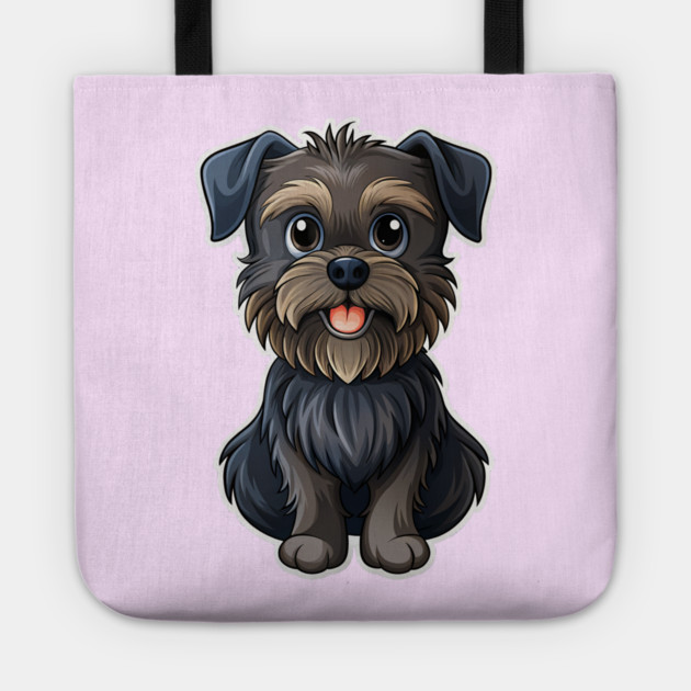Cartoon Affenpinscher with Blue Eyes, Scruffy Black Fur, and Gold Tag Tote by IamActiveDog