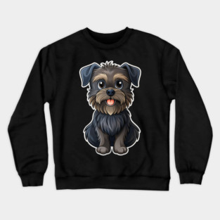 Cartoon Affenpinscher with Blue Eyes, Scruffy Black Fur, and Gold Tag Crewneck Sweatshirt