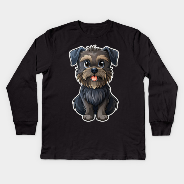 Cartoon Affenpinscher with Blue Eyes, Scruffy Black Fur, and Gold Tag Kids Long Sleeve T-Shirt by IamActiveDog