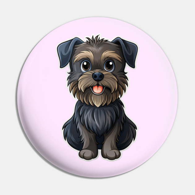 Cartoon Affenpinscher with Blue Eyes, Scruffy Black Fur, and Gold Tag Pin by IamActiveDog