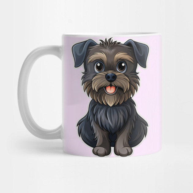 Cartoon Affenpinscher with Blue Eyes, Scruffy Black Fur, and Gold Tag by IamActiveDog