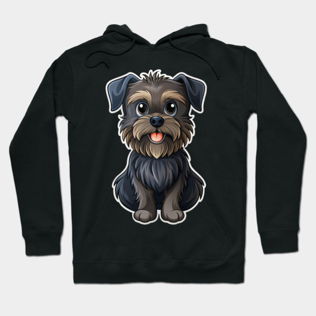 Cartoon Affenpinscher with Blue Eyes, Scruffy Black Fur, and Gold Tag Hoodie by IamActiveDog