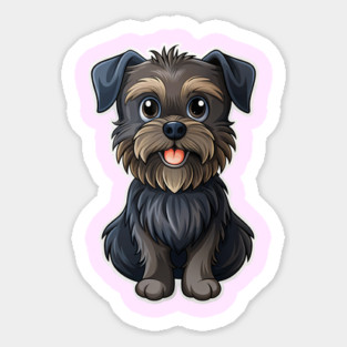 Cartoon Affenpinscher with Blue Eyes, Scruffy Black Fur, and Gold Tag Sticker