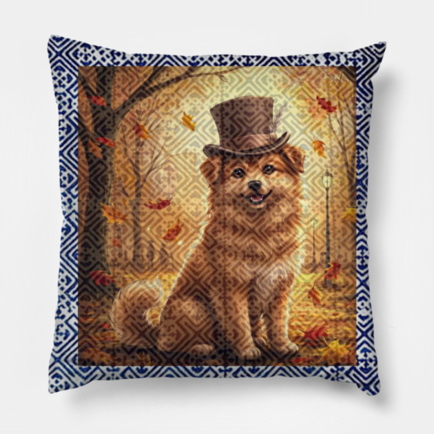 Whispers of the Forest Spirit – Brown Dog & Indigo Hmong Tribal Pattern Pillow by Pimcolle