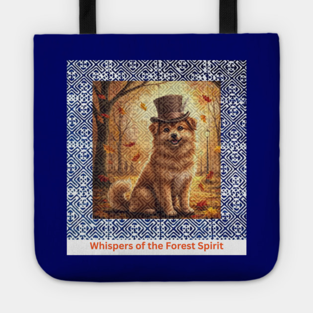 Whispers of the Forest Spirit – Brown Dog & Indigo Hmong Tribal Pattern Tote by Pimcolle