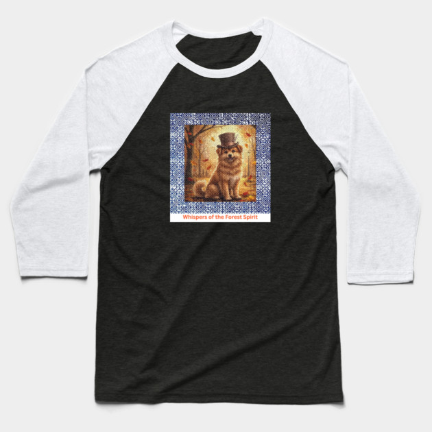 Whispers of the Forest Spirit – Brown Dog & Indigo Hmong Tribal Pattern Baseball T-Shirt by Pimcolle