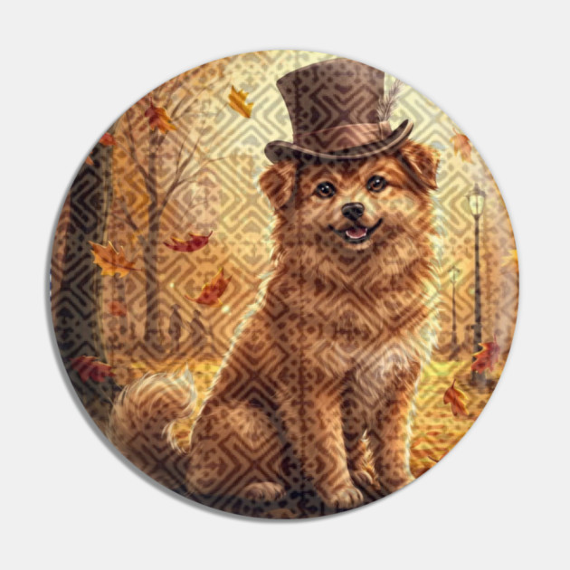 Whispers of the Forest Spirit – Brown Dog & Indigo Hmong Tribal Pattern Pin by Pimcolle