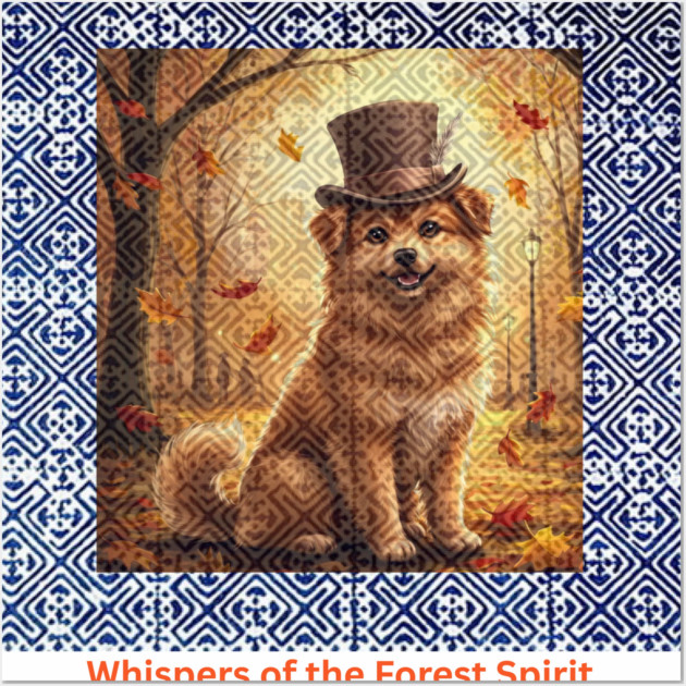 Whispers of the Forest Spirit – Brown Dog & Indigo Hmong Tribal Pattern Wall Art by Pimcolle