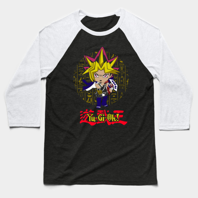 Chibi Yami Yugi Hieroglyph Background - Yu-Gi-Oh! Baseball T-Shirt by Otaku Vibes
