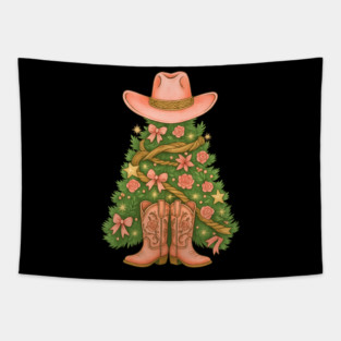 Cowgirl Christmas Tree Shirt Western Cowboy Boots Holiday Outfit Tapestry