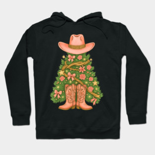 Cowgirl Christmas Tree Shirt Western Cowboy Boots Holiday Outfit Hoodie