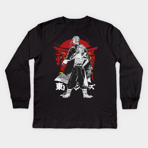Mikey and Draken Tokyo Revengers Shrine Art Kids Long Sleeve T-Shirt by Otaku Vibes