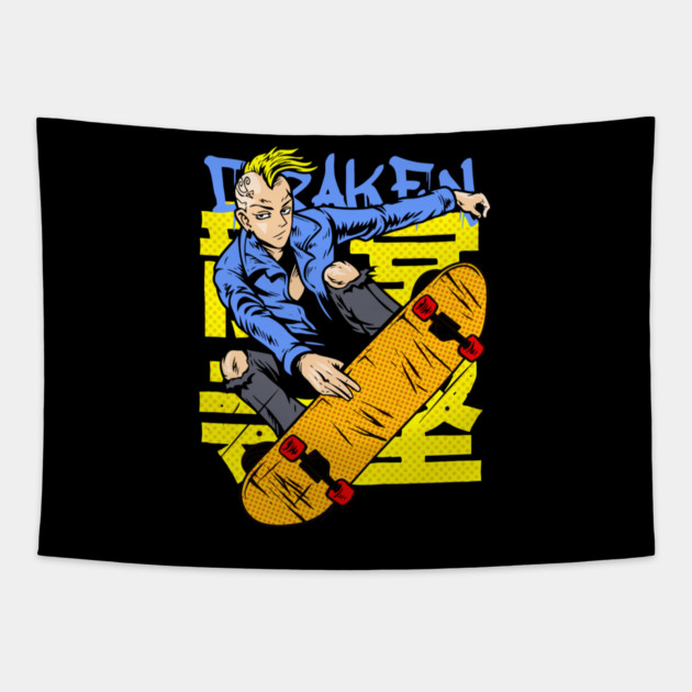 Draken on Skateboard Tokyo Revengers Tapestry by Otaku Vibes