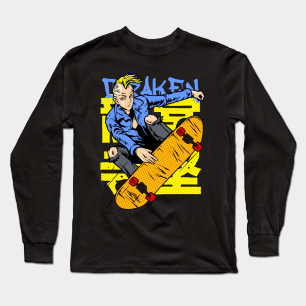 Draken on Skateboard Tokyo Revengers Long Sleeve T-Shirt by Otaku Vibes