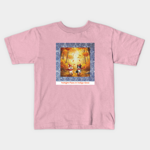 Twilight Paws in Indigo Glow Kids T-Shirt by Pimcolle