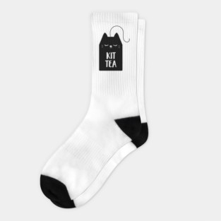 Kit Tea, Cat Silhouette, Tea Bag, Typography Socks