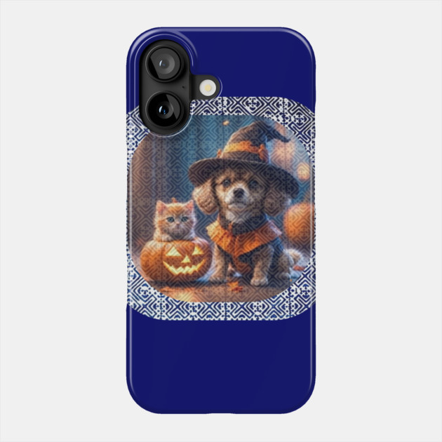 Spooky Paws in Tribal Glow – Halloween Dog & Cat with Hmong Spirit Phone Case by Pimcolle