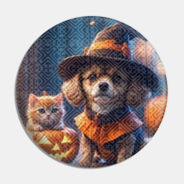 Spooky Paws in Tribal Glow – Halloween Dog & Cat with Hmong Spirit Pin by Pimcolle