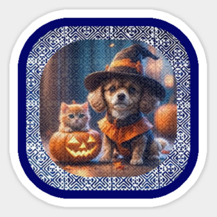 Spooky Paws in Tribal Glow – Halloween Dog & Cat with Hmong Spirit Sticker