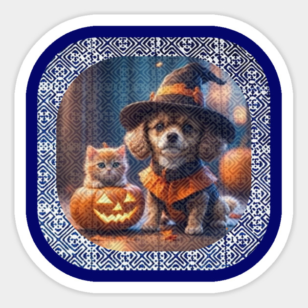 Spooky Paws in Tribal Glow – Halloween Dog & Cat with Hmong Spirit Magnet by Pimcolle