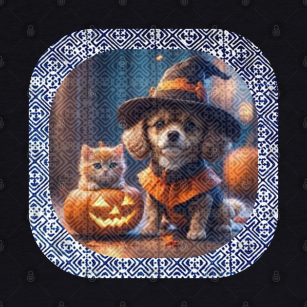 Spooky Paws in Tribal Glow – Halloween Dog & Cat with Hmong Spirit by Pimcolle
