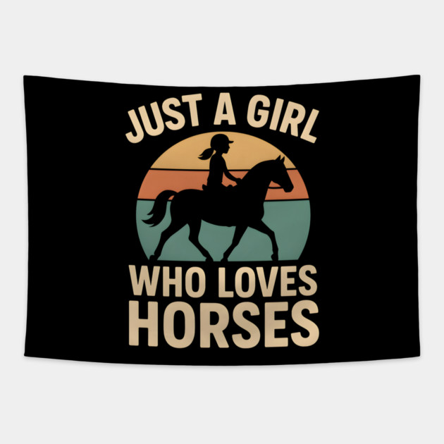 Just a Girl Who Loves Horses Retro Riding Graphic Tapestry by MakerMind8.2