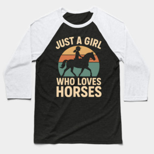 Just a Girl Who Loves Horses Retro Riding Graphic Baseball T-Shirt