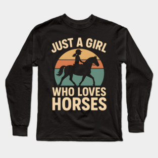 Just a Girl Who Loves Horses Retro Riding Graphic Long Sleeve T-Shirt