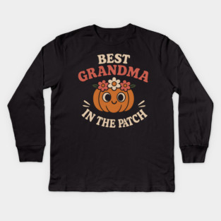 Best Grandma in the Patch Pumpkin Graphic for Fall & Halloween Kids Long Sleeve T-Shirt