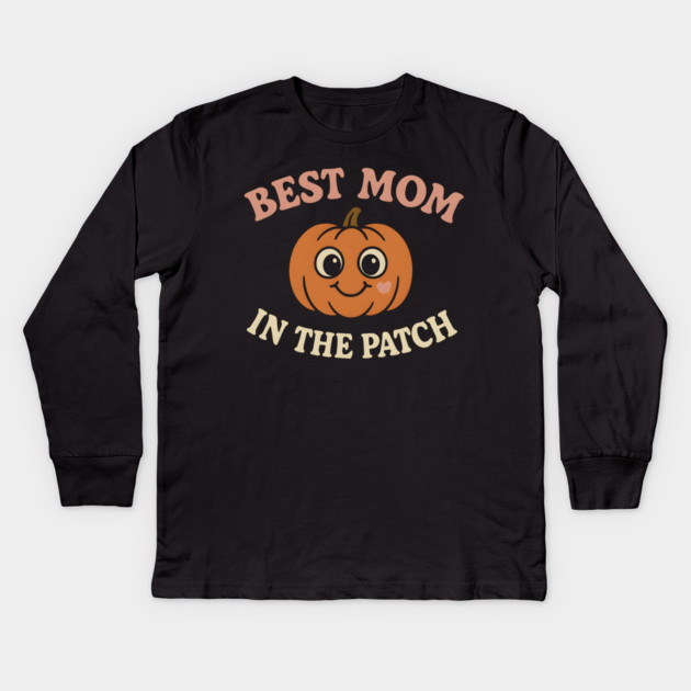 Best Mom in the Patch Pumpkin Graphic for Halloween & Fall Kids Long Sleeve T-Shirt by MakerMind8.2