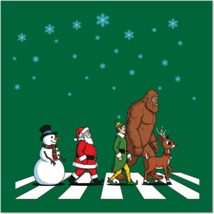 Christmas Road Walk Mashup -  Bigfoot, Santa, Elf & Rudolph | Funny Holiday Posters and Art