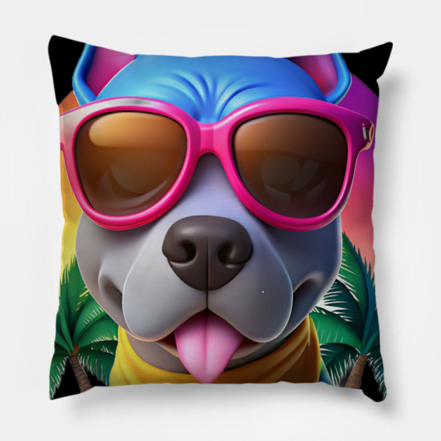 Cool Pitbull Mom Artwork – Cute Cartoon Dog with Sunglasses Pillow by IamActiveDog