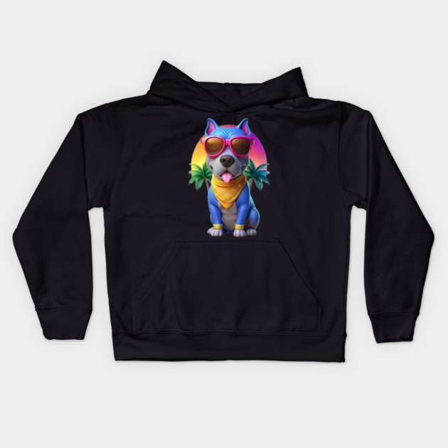 Cool Pitbull Mom Artwork – Cute Cartoon Dog with Sunglasses Kids Hoodie by IamActiveDog