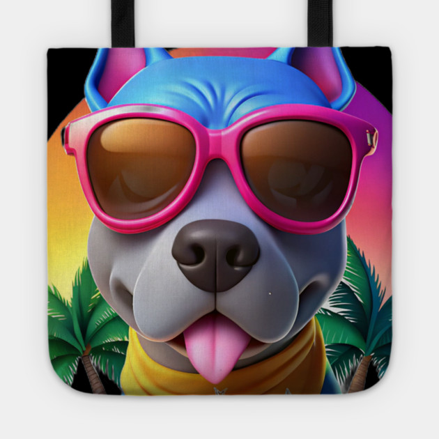 Cool Pitbull Mom Artwork – Cute Cartoon Dog with Sunglasses Tote by IamActiveDog