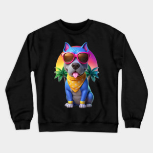 Cool Pitbull Mom Artwork – Cute Cartoon Dog with Sunglasses Crewneck Sweatshirt