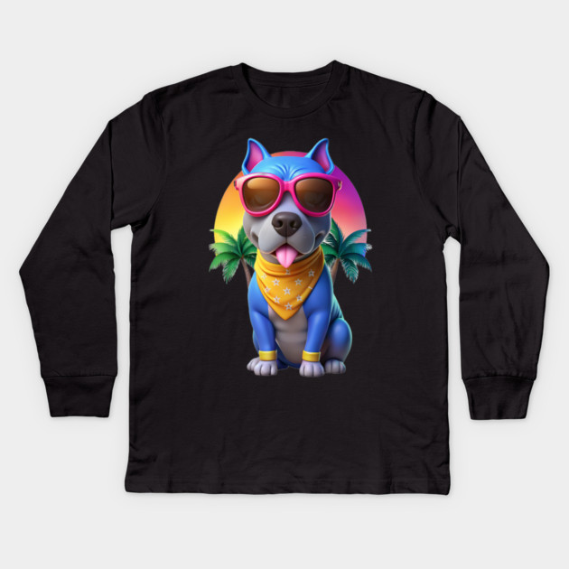 Cool Pitbull Mom Artwork – Cute Cartoon Dog with Sunglasses Kids Long Sleeve T-Shirt by IamActiveDog