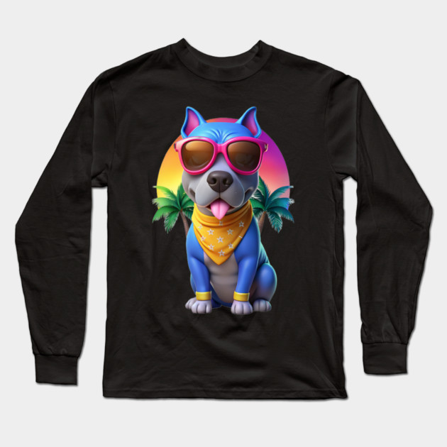 Cool Pitbull Mom Artwork – Cute Cartoon Dog with Sunglasses Long Sleeve T-Shirt by IamActiveDog